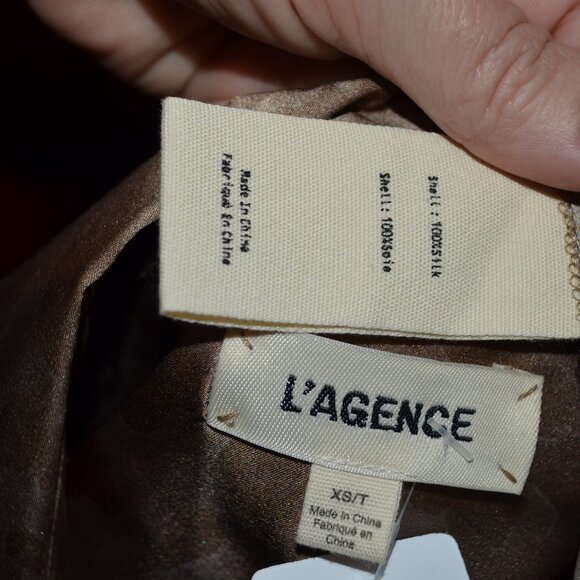 $340 Sz XS L'Agence Golden Dani 3/4-Sleeve Animal-Print Silk Blouse - Picture 7 of 7